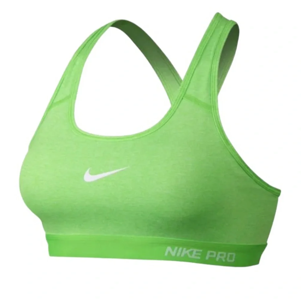 Nike Pro neon green padded performance athletic bra with logo size S